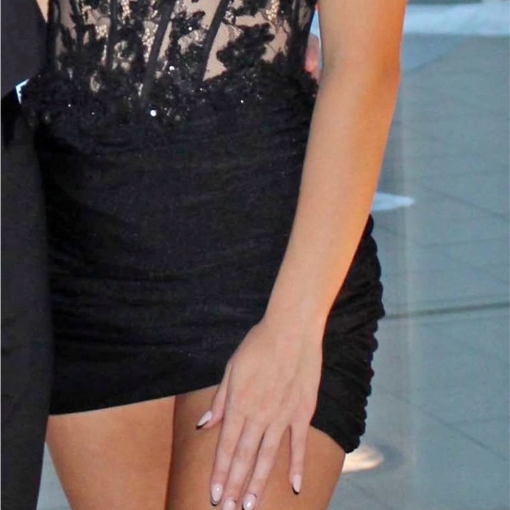 Sherri Hill Elegant Black Lace Mini Dress